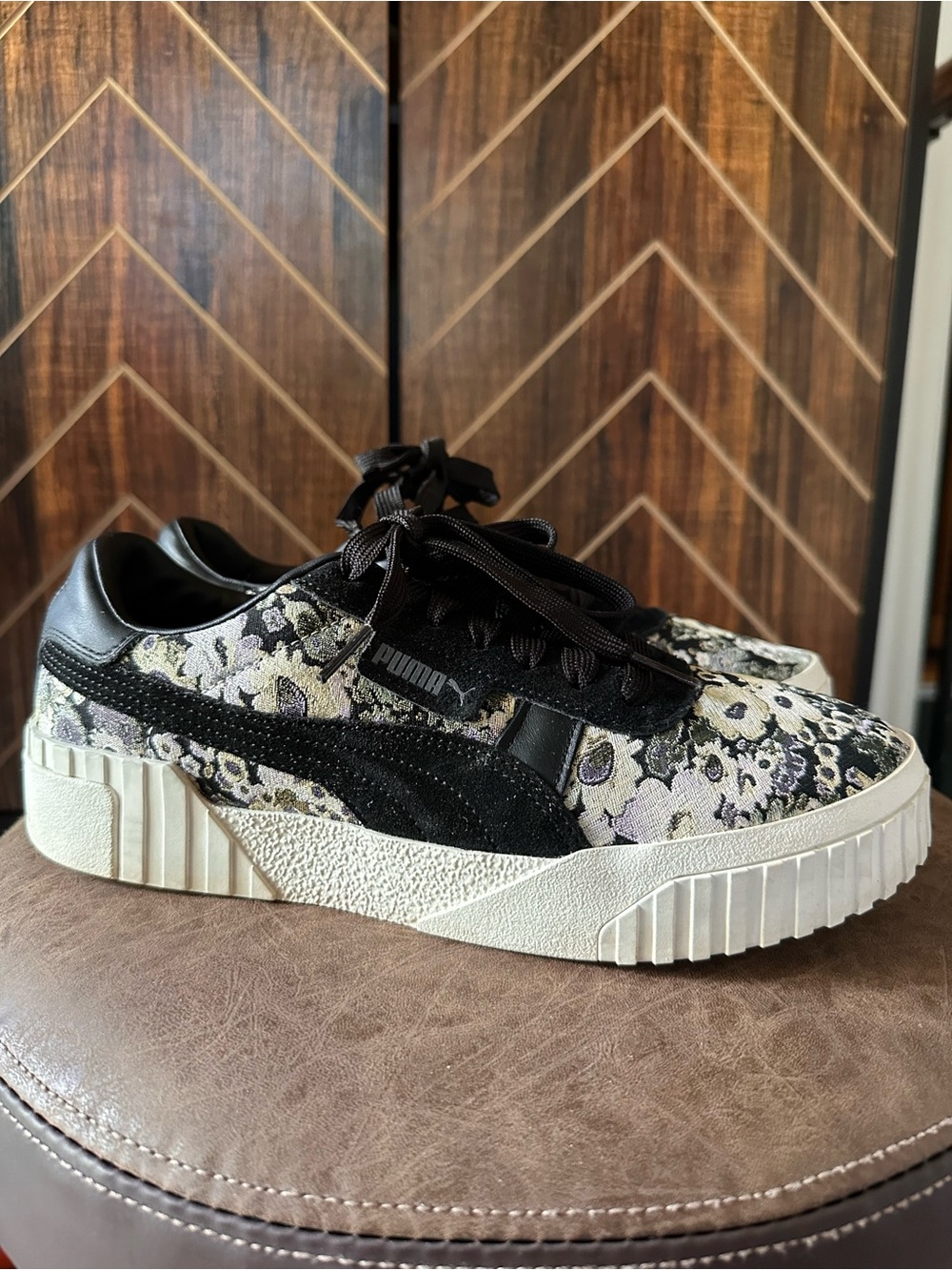 Puma OG Cali Black Floral Sneakers with Cream Sole - Picture 3 of 6